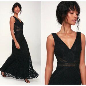 Lulu’s My Forever Black Lace Maxi Dress, Floor length L